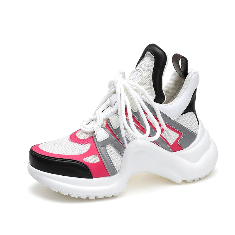 Metallic Sneakers With Thick Lace — Silver | KIMLUD