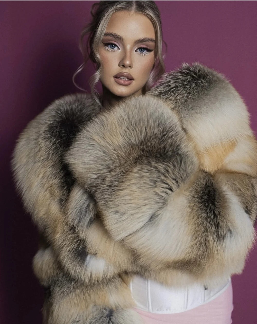 Top Luxury Full Pelt 100% Natural Riches Golden Island Fox Fur Skin Crop Top Coat