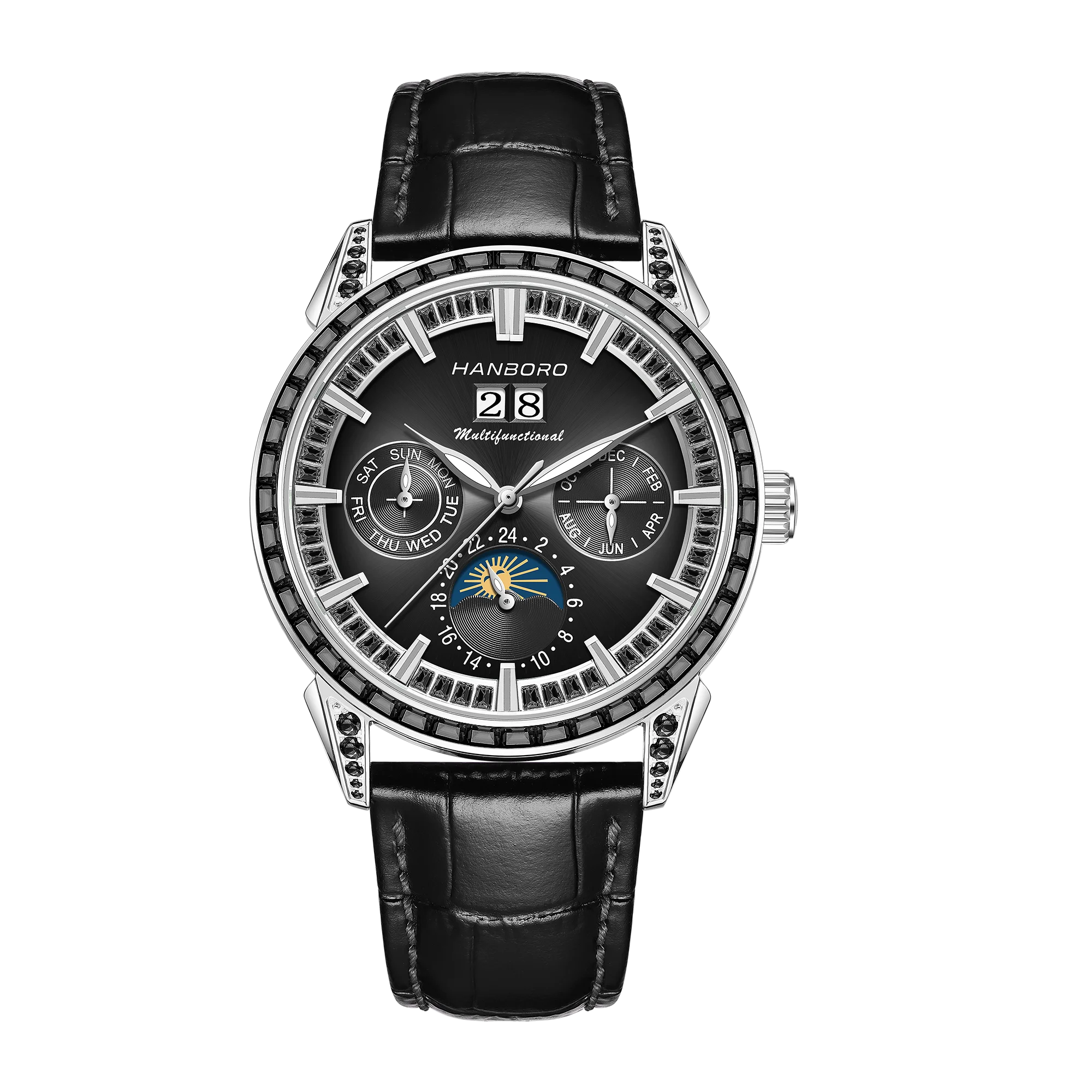 Diamond Pave Automatic Sports Watch With Calendar And Luminous Dial — Rose Gold | KIMLUD