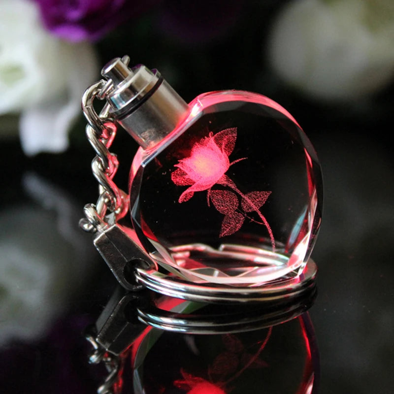 Personalized Customized Logo Pattern Crystal Key Chains Gift Decoration Laser Engraved Pictures with Colorful Light