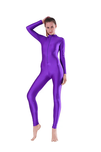 Unitard – Front Zip Mock Neck Long Sleeve – Nylon Elastane | KIMLUD