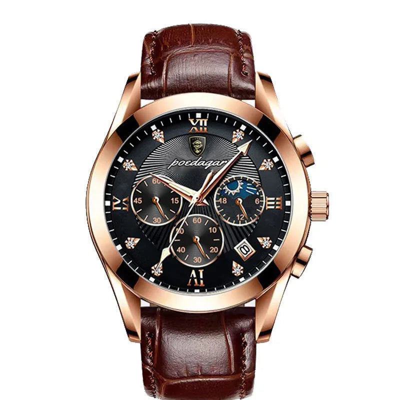Top Brand Men Watch POEDAGAR Fashion Business Watch Automatic Date Luminous Pointer Leather Wristband Waterproof  Clock