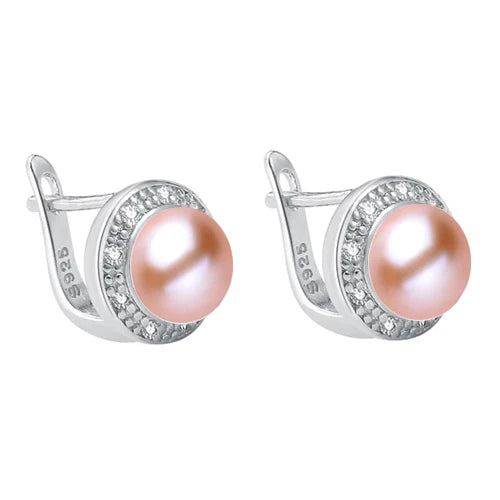 Sterling Silver Pearl Stud Earrings Natural Freshwater Pearl — White | KIMLUD