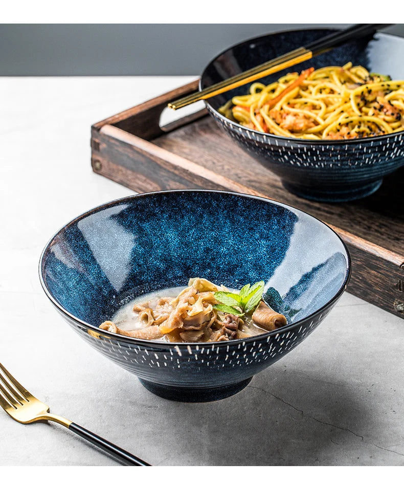 Ceramic Noodle Bowls Large Set — Cobalt Blue | KIMLUD