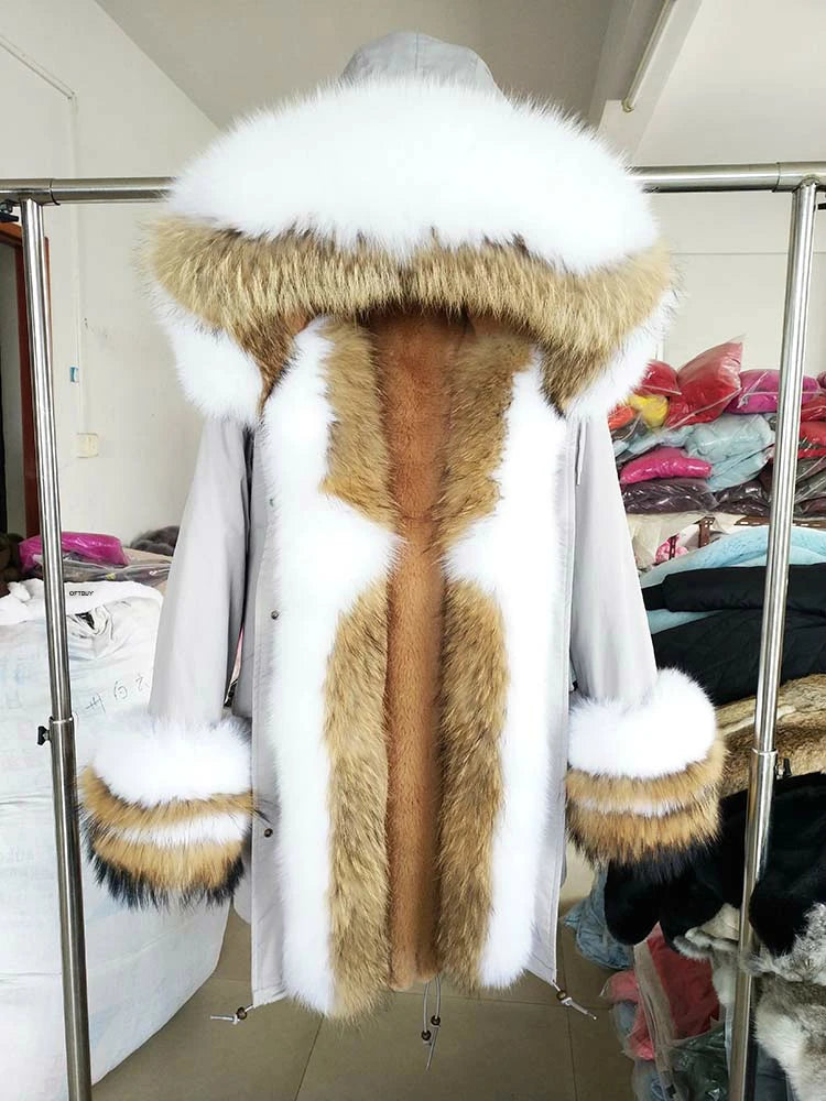 OFTBUY 2022 Long Parka Real Fur Coat Winter Jacket Women Natural Raccoon Fur Fox Fur Collar Hood Cuffs Thick Warm Outerwear New