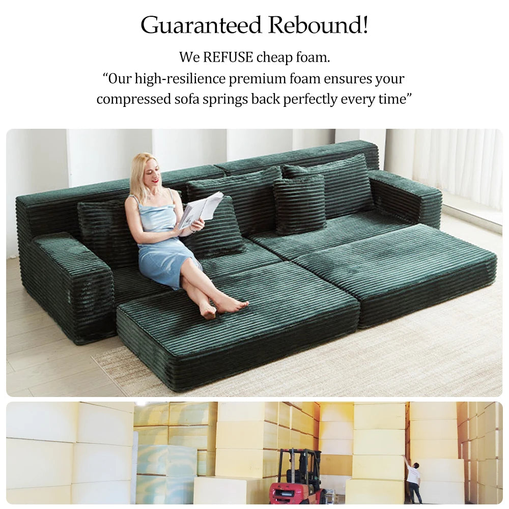 High-Density Sponge Fabric Tufted Modern Villa Sofa Bed Set Square Reclining Extendable Upholstered Comfortable Furniture