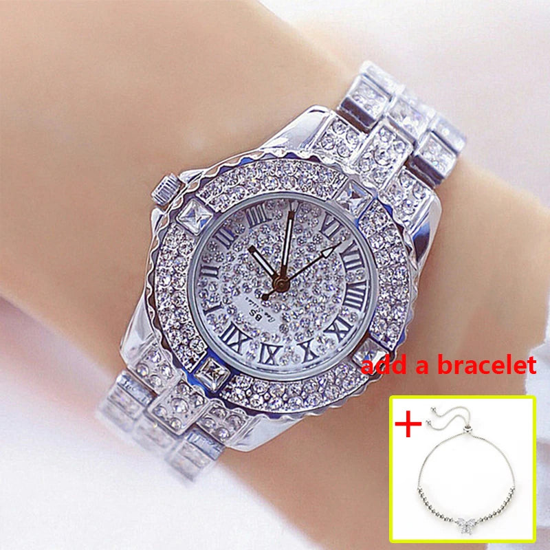 Stainless Steel Diamond Rhinestone Watch — Gold | KIMLUD