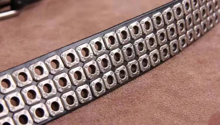 Studded Leather Belt Heavy Metal Style — Dark Brown | KIMLUD