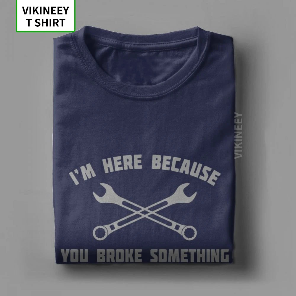 Men's T Shirt – Mechanic Car Print – Cotton Short Sleeve – Black | KIMLUD