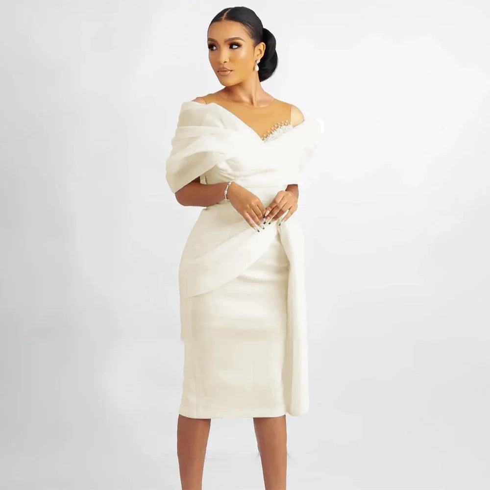 Off-Shoulder Sheath Bridal Gown Beaded Appliques Lace — White | KIMLUD