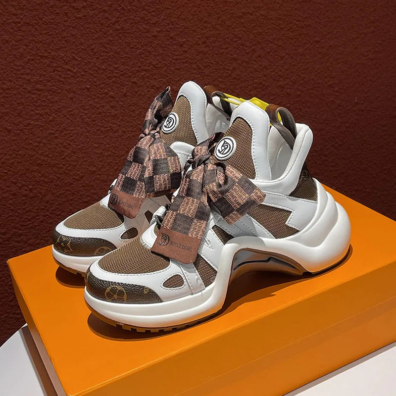 Stretch Knit Upper Sneakers Arch Support Rubber Sole — Cocoa Brown | KIMLUD