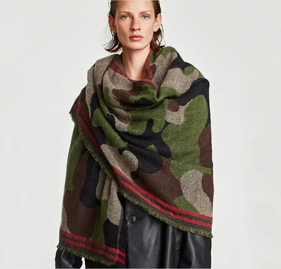 Cashmere-Acrylic Blend Scarf Long Tassel — Leopard Print | KIMLUD