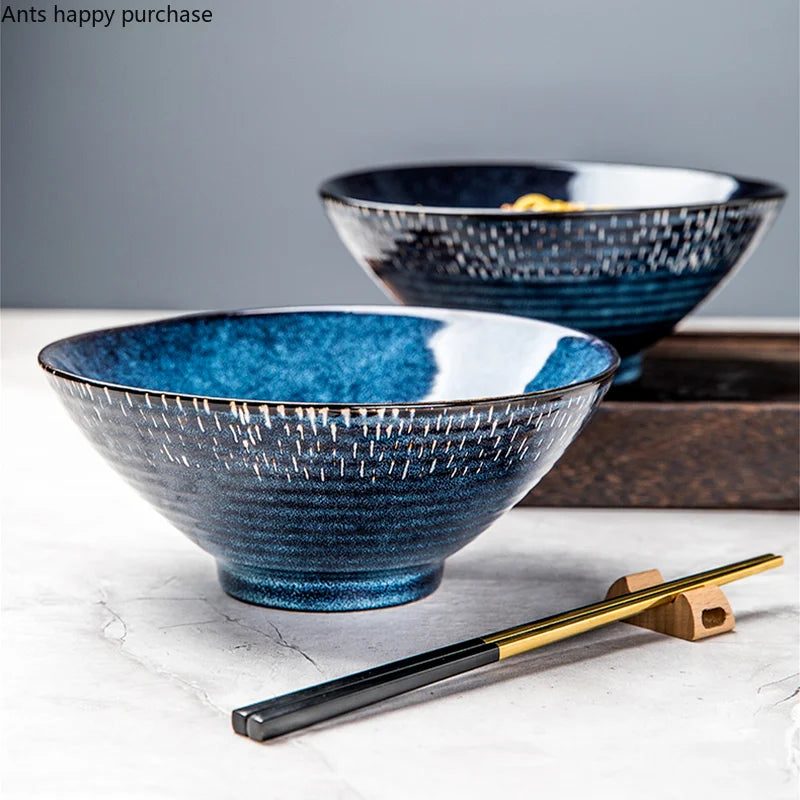 Ceramic Noodle Bowls Large Set — Cobalt Blue | KIMLUD