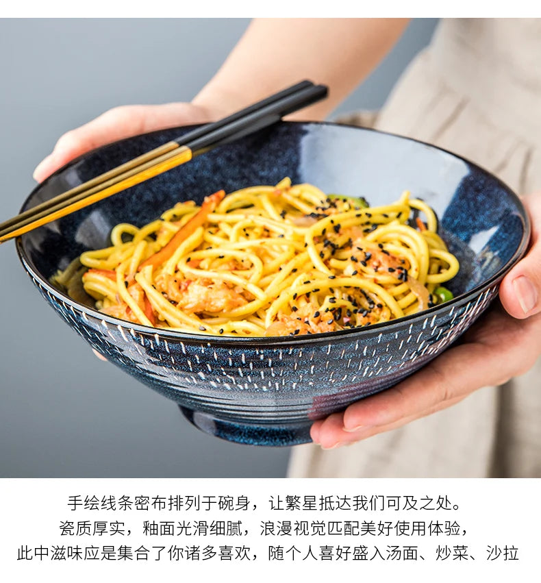 Ceramic Noodle Bowls Large Set — Cobalt Blue | KIMLUD
