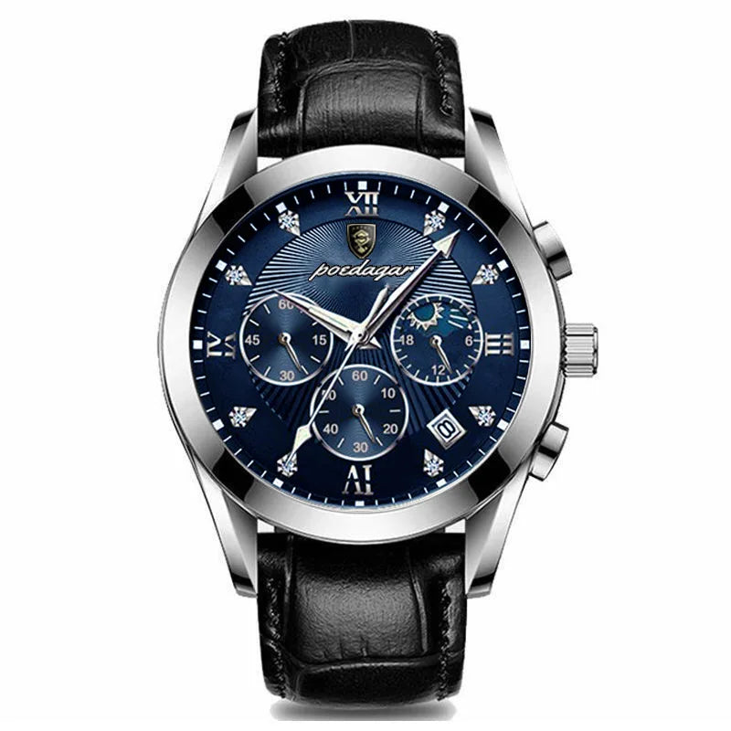 Top Brand Men Watch POEDAGAR Fashion Business Watch Automatic Date Luminous Pointer Leather Wristband Waterproof  Clock