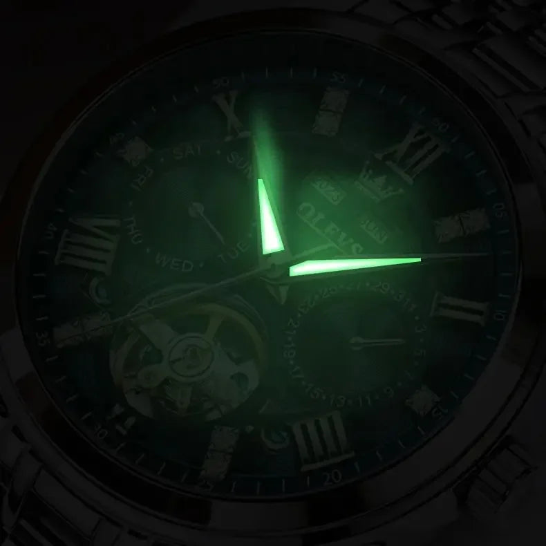 OLEVS 6701 Business Luminous Multifunction Hollow Out Full Automatic Watch for Men Stainless Steel Tourbillon Mechanical Watches