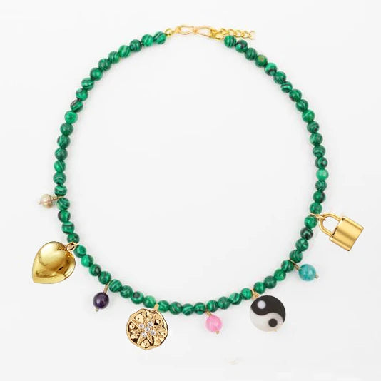 Malachite Two-Tone Horse Coin Necklace — Green | KIMLUD