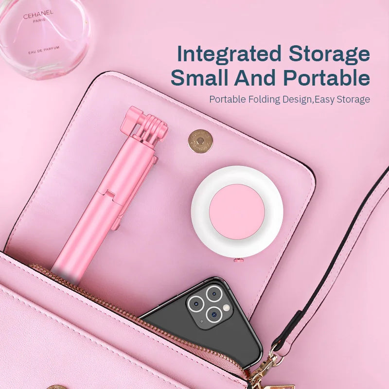 4in1 Wireless Bluetooth Compatible Selfie Stick LED Ring light Extendable Handheld Monopod Live Tripod for iPhone X 8 Android