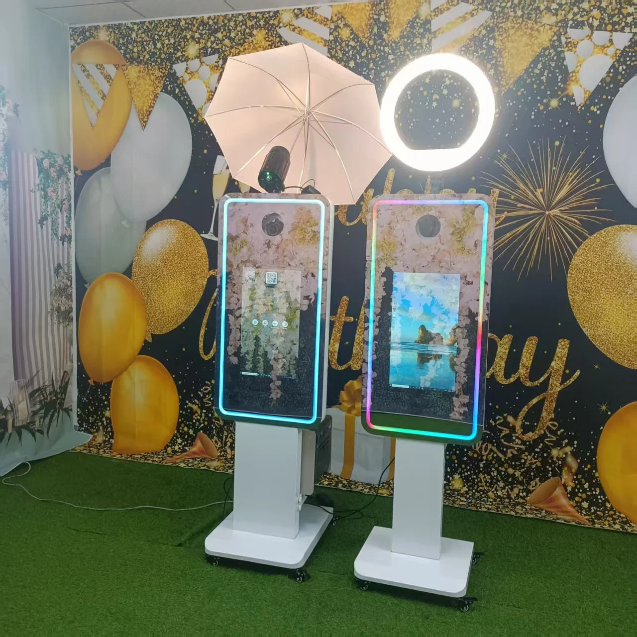 Metal Frame Magic Mirror Photo Booth 21.5 Inch RGB LED — White | KIMLUD
