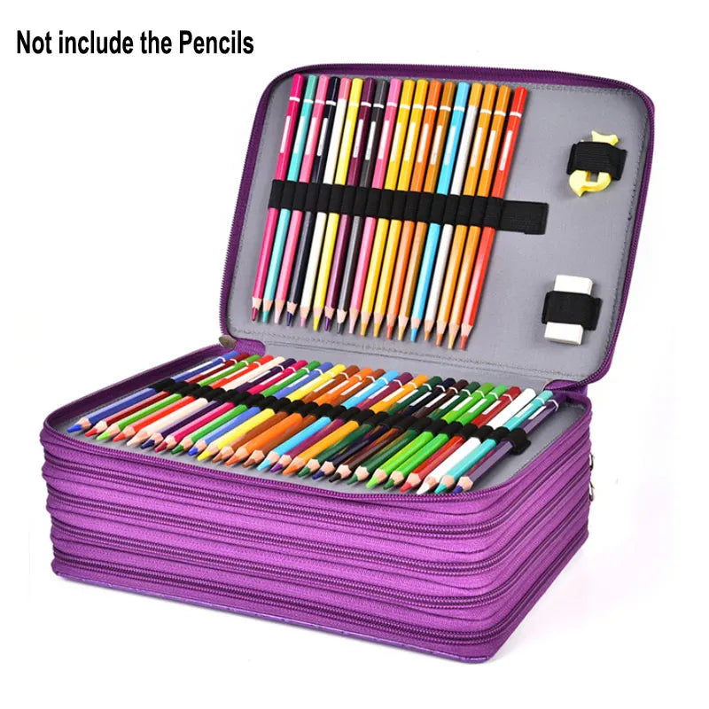 Crocodile-Embossed PU Pencil Case Five-Layer Large Capacity — Purple | KIMLUD