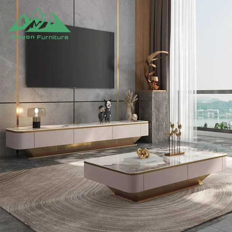 Wooden TV Stand & Coffee Table With Panel Feature — Custom Color | KIMLUD