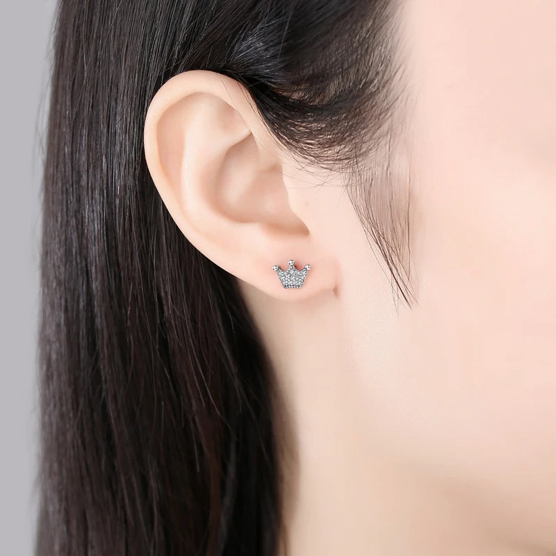 Sterling Silver Stud Hoop Earrings Crown Heart Bee — Rose Gold | KIMLUD