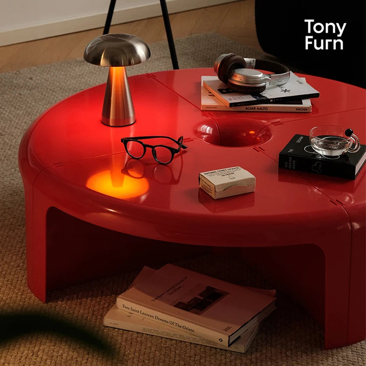 Sculpted High-Gloss ABS Coffee Table With Hidden Storage Compartment — Red | KIMLUD