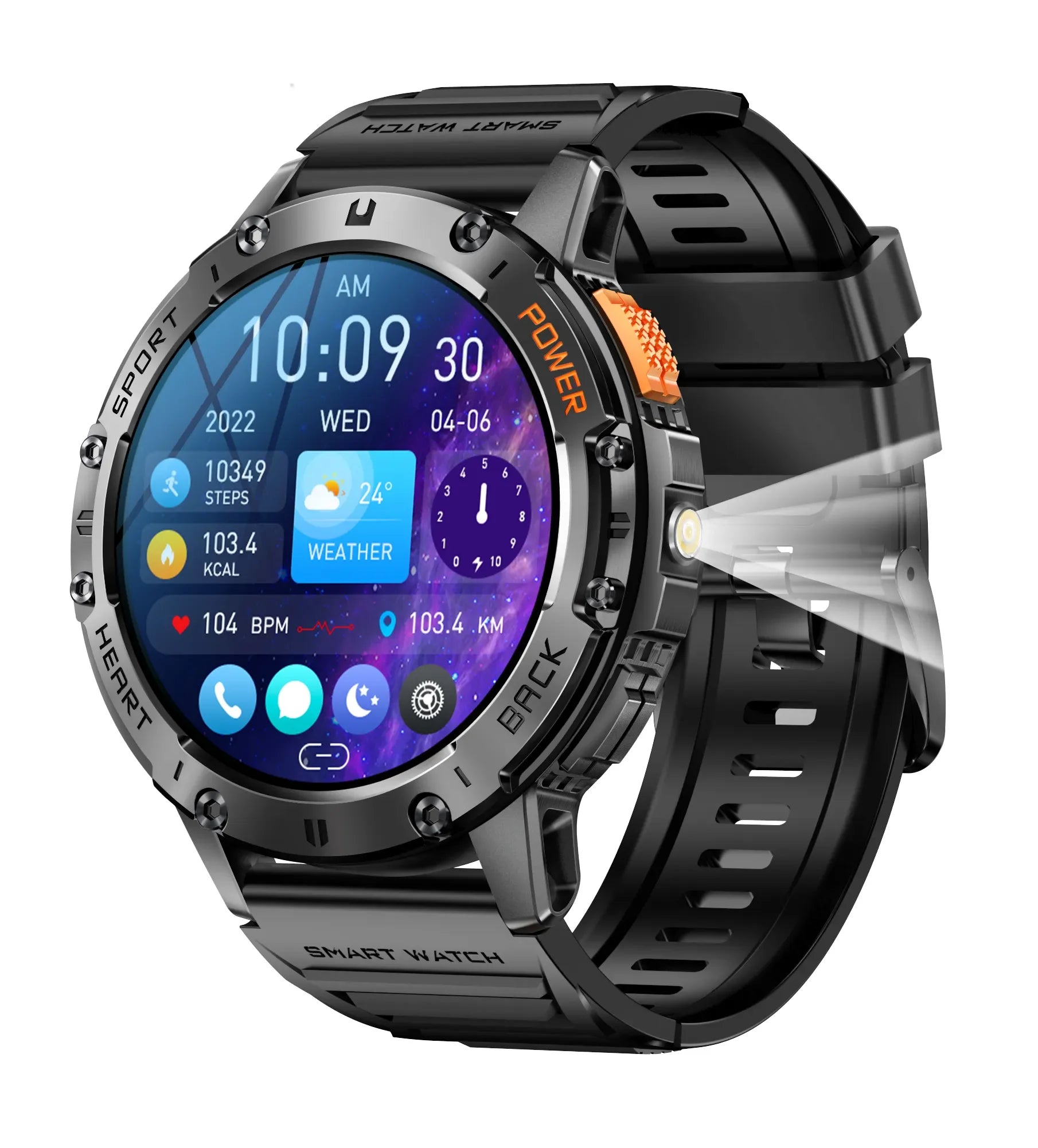 YTGEE AMOLED K65 Smartwatch  Sport Smart Watch for  Outdoor with Flashlight