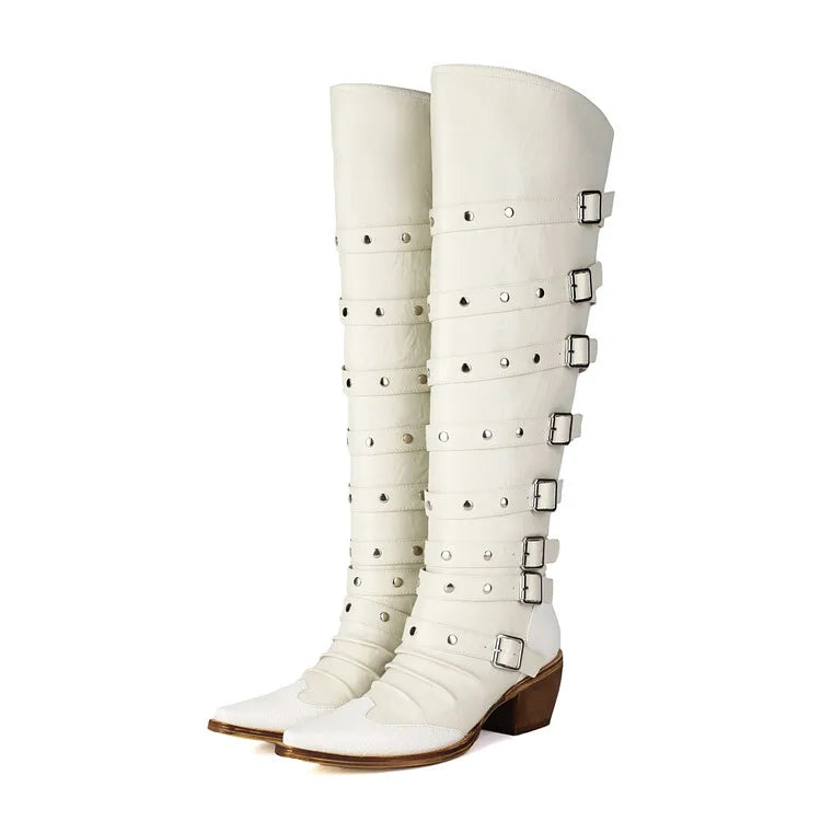 Western Buckle Wedge Boots — Saddle Brown | KIMLUD