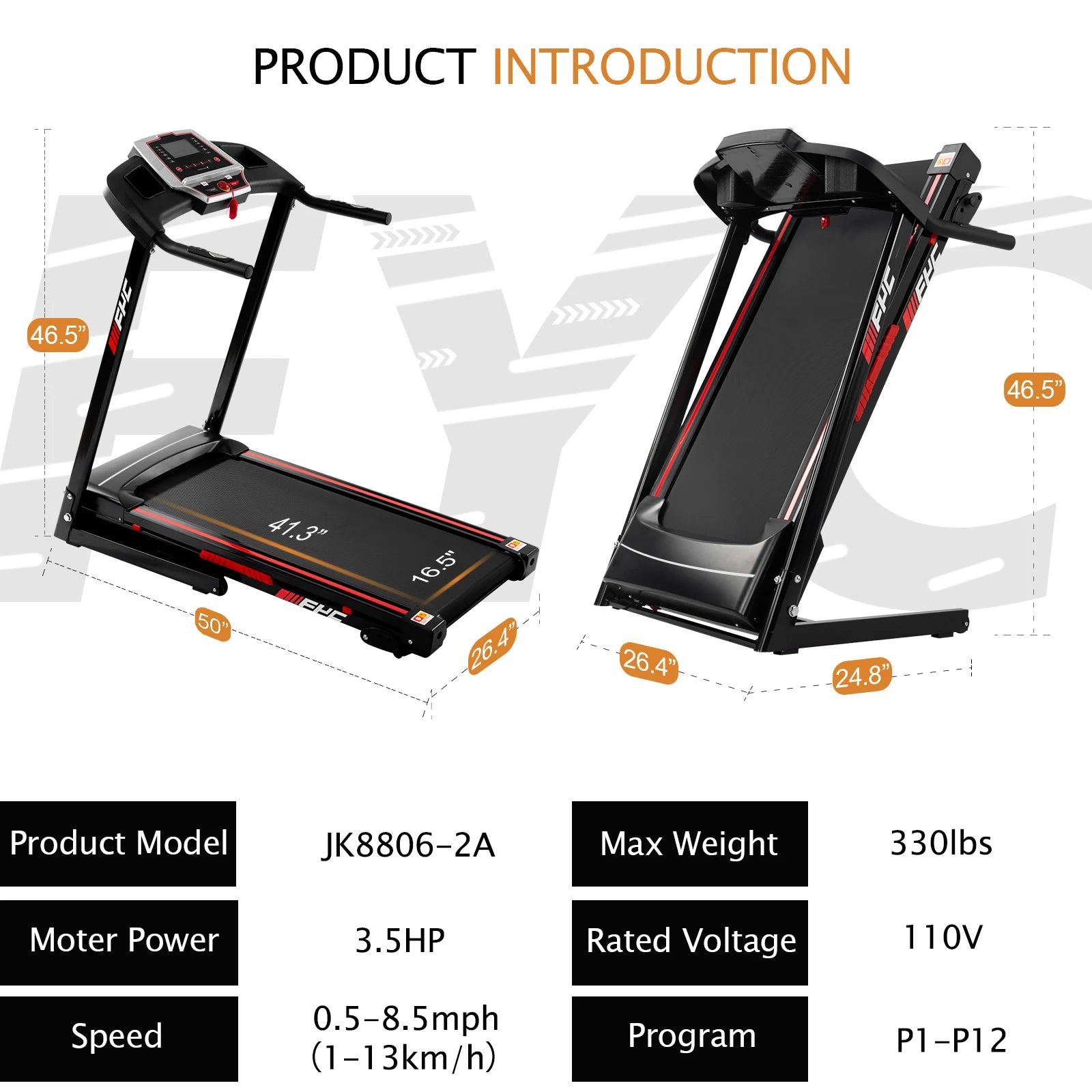 Steel-Frame Foldable Treadmill With 17-Inch Wide Deck 3.5HP — Black | KIMLUD