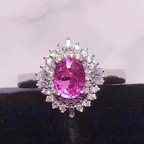Sgarit Luxury Wedding Ring Gemstone 18k White Gold 42pc Diamond 1.77ct Pink Sapphire Rings 3.14g Jewelry Women