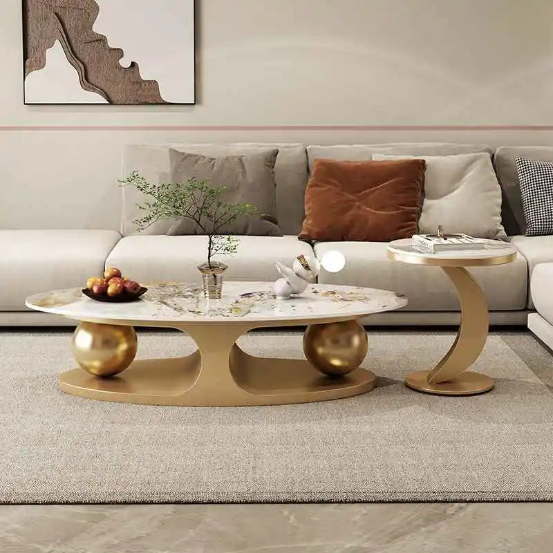 Gold Stainless Steel Center Table Sintered Stone Top — Gold | KIMLUD