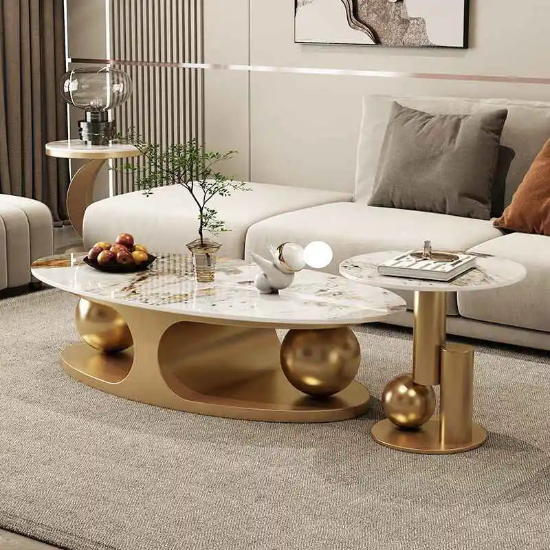 Luxury Modern Center Table Gold Stainless Steel Sintered Stone Top for Living Room Furniture Coffee Table for Home Use