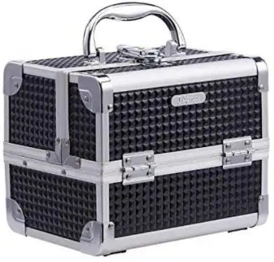 Fashionable Girls Cosmetic Case with Mirror for Artist 2 Trays Lockable Aluminum Makeup Train Case Travel Beauty Storage Case