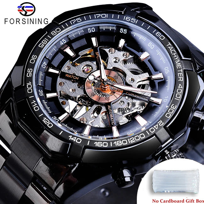 Forsining 2025 Stainless Steel Waterproof Mens Skeleton Watches Top Brand Luxury Transparent Mechanical Sport Male Wrist Watches