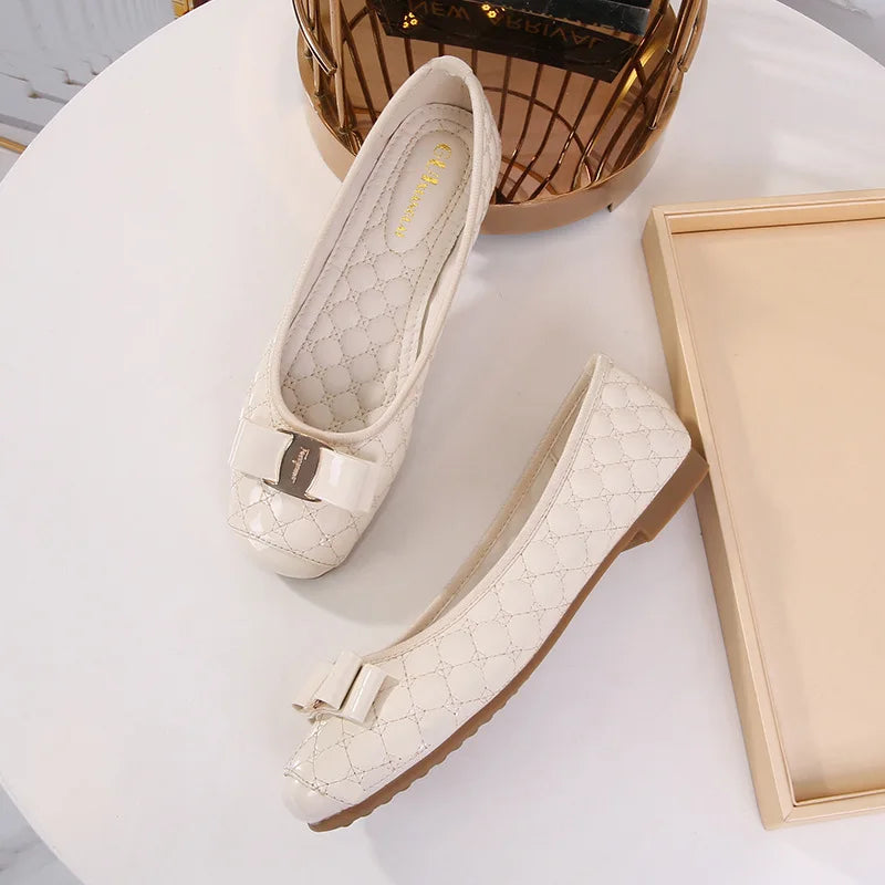 Women's Flat Shoes Spring Autumn New Square Toe Chain Comfortable Casual Square Toe Slip-On Female Shoes Large Size 36-42