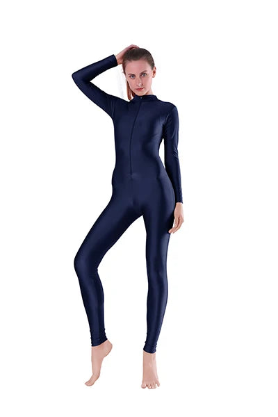 Unitard – Front Zip Mock Neck Long Sleeve – Nylon Elastane | KIMLUD