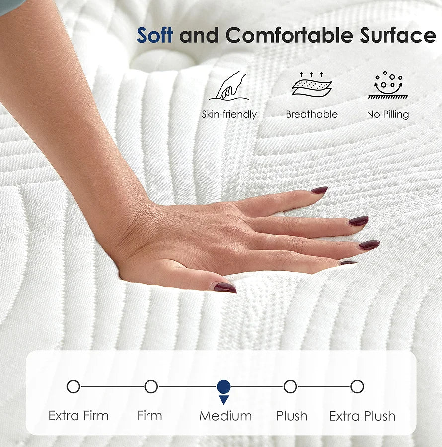 Size Foam Mattress 12 Inch Individually Pocketed Innerspring Medium Firm Bedroom Home Furniture