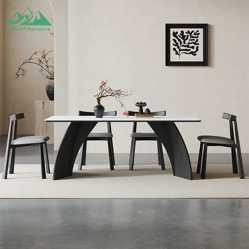 Solid Wood Dining Table Rectangular Form With Sculptural Curved Legs For Modern Homes — Natural Wood | KIMLUD