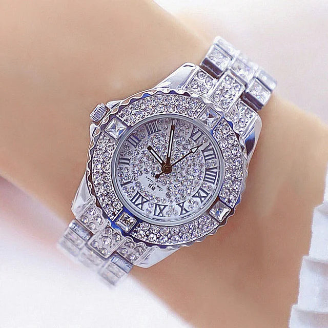 Stainless Steel Diamond Rhinestone Watch — Gold | KIMLUD