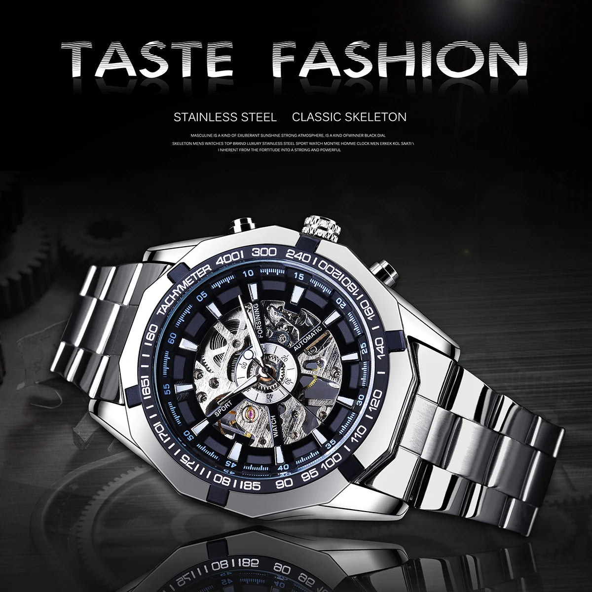 Forsining 2025 Stainless Steel Waterproof Mens Skeleton Watches Top Brand Luxury Transparent Mechanical Sport Male Wrist Watches
