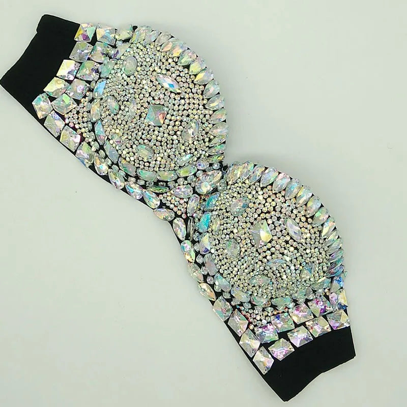 Diamond Bikini Top Push Up Rhinestone Embellished Contour Bandeau — Rose Pink | KIMLUD