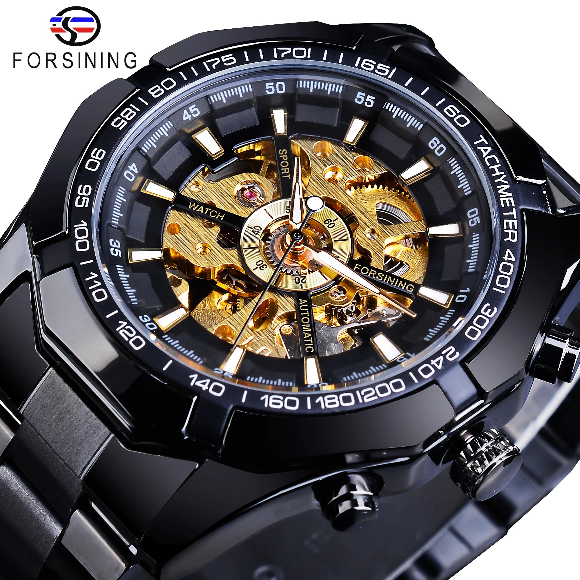 Forsining 2025 Stainless Steel Waterproof Mens Skeleton Watches Top Brand Luxury Transparent Mechanical Sport Male Wrist Watches