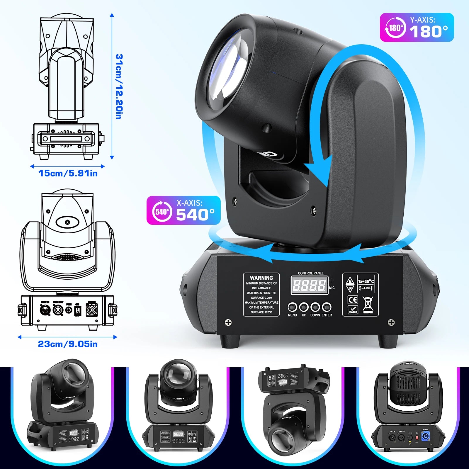 Aluminum Alloy LED Moving Head 100W With 18 Prism Beams — Matte Black | KIMLUD