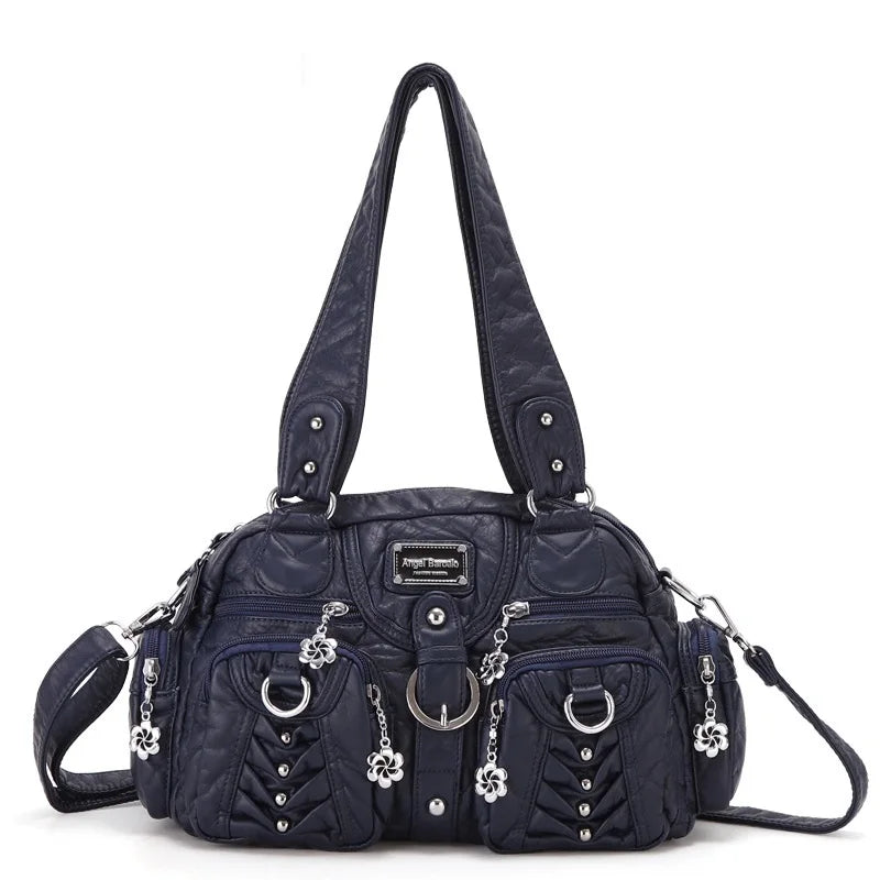 PU Satchel Top-Handle Dumpling Bag — Black | KIMLUD