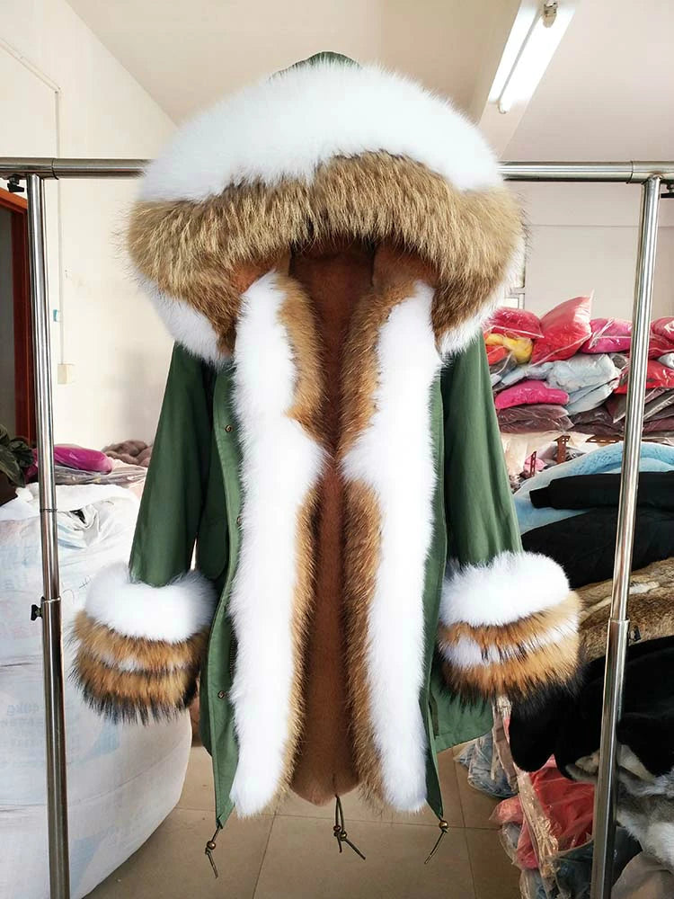 OFTBUY 2022 Long Parka Real Fur Coat Winter Jacket Women Natural Raccoon Fur Fox Fur Collar Hood Cuffs Thick Warm Outerwear New