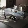 Nordic Modern Luxury Marble Dining Table with Extendable Metal Legs Hot Sale Home Furniture Stone Style Living Room