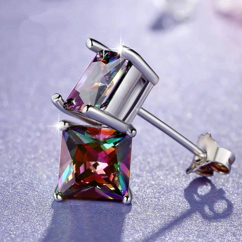Sterling Silver Stud Earrings Crystal — Silver | KIMLUD