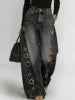 Denim Jeans Baggy Straight High Waist With Gold Eyelet Detailing And Subtle Draping — Blue | KIMLUD