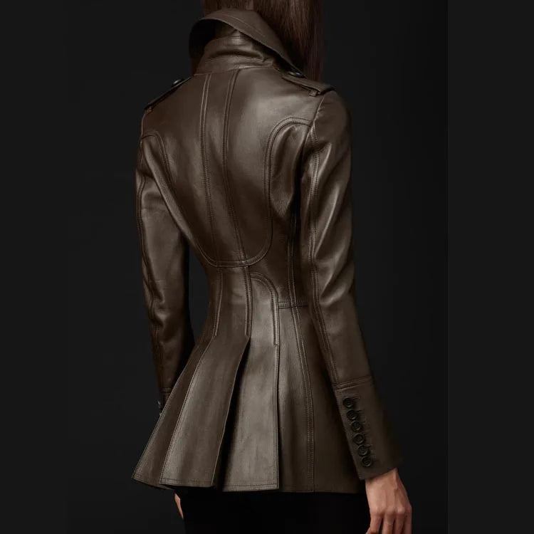 Coats & Jackets – Double Breasted – Faux Leather – Brown | KIMLUD